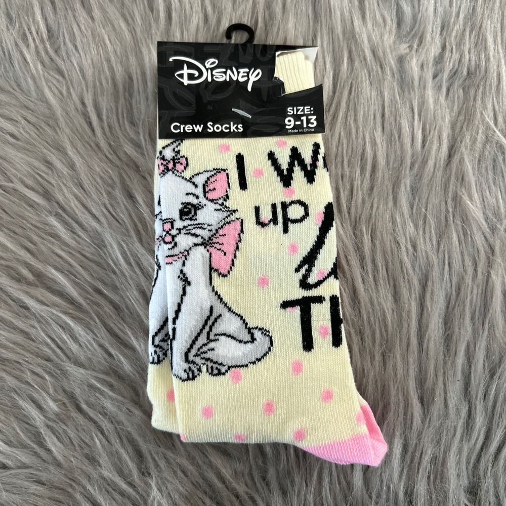 Disney Crew Socks Womens Size 9-13 Yellow 1 Pair "I‎ Woke Up Like This"